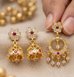 5 metals Golden Jhumka & Chandbali Earri