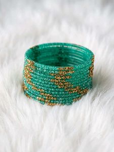 Emerald Green glass Bangles with Gold Glitter