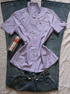 Lilac Button-Up Shirt with Jeans
