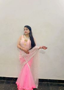 Elegant Pink &amp; White Sari