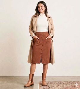 Brown Button-Front Midi Skirt