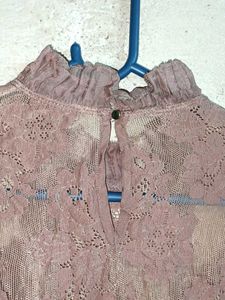 Partywear Lace Mock Neck Top Sheer
