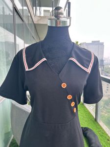 Chic Black A-Line Dress with Sailor Collar