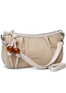 Chic Beige Shoulder Bag with Beaded Accent
