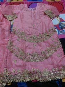 pakistani Beautiful Pink sharara Set with Gold Emb