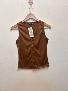 Brown Button-Down Tank Top