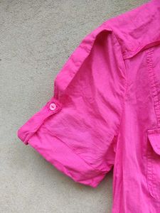 Bright Pink Short Sleeve Button-Up Shirt