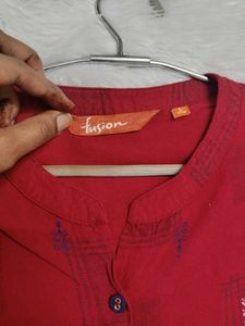 Red Cotton Blend Kurta