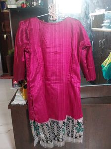 Stylish Pink Kurta with Folk Art Border