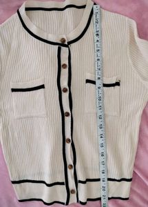 ⚡Elegant Cream Ribbed Cardigan with Black Trim