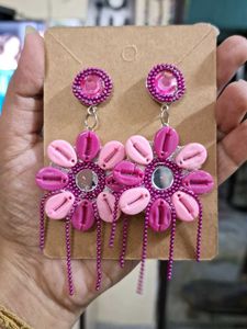 New Handmade Pink Shell Flower Earrings