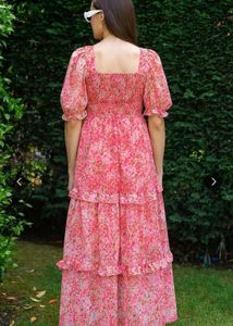 Pink Floral Tiered Maxi Dress