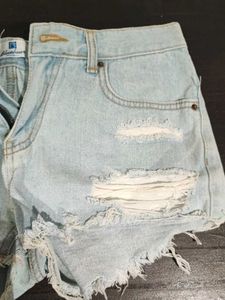 Light Wash Ripped Denim Shorts