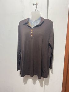 Brown Long Sleeve Polo Top