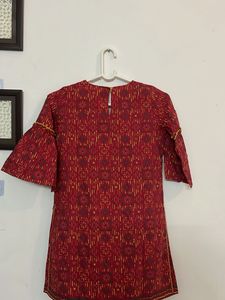 Maroon Printed Kurta with Bell Sleeves
