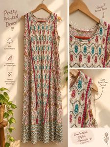 Beautiful Printed Cotton Maxi Dress 🤍🌸