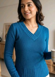 Blue V-Neck Long Sleeve Sweater