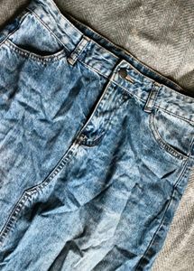 I. Washed Denim Midi Skirt
