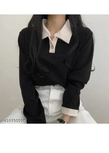Collared Black Long Sleeve Top