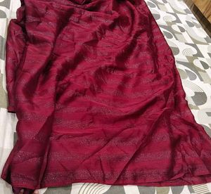 Elegant Maroon Saree with Glitter Stripes