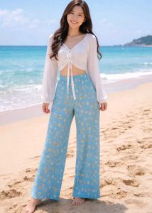 Light Blue Floral Palazzo Pants