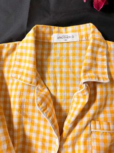 Cute Yellow Gingham Button-Up Shirt