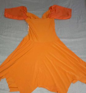 Orange Ethnic Gown with Cold Shoulder
