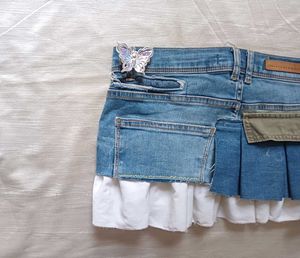 🏷️ REWORKED DENIM RUFFLE MICRO-MINI SKIRT