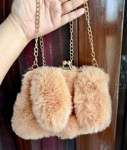 Faux Fur Clutch with Gold Chain