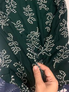 Bottle Green Bandhej Printed Tunic Top