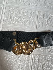 Chic Black Belt with Gold Chain Accent