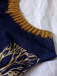Navy Blue Dress with Heavy Neck Work