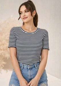 Striped Lettuce Hem T-Shirt