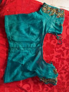 Embellished Teal Silk Blouse