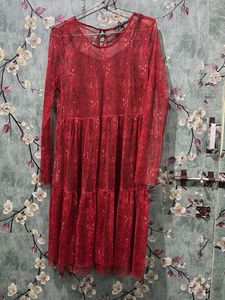 Chic Red Lace Tiered Dress
