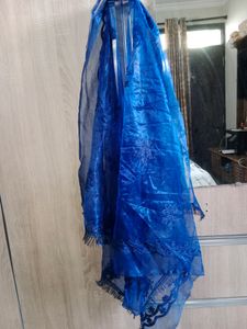 New Net Embroidered Dark Blue Women Dupatta