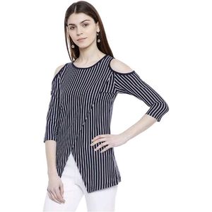 Women's Stylish Striped Cold Shoulder Tunic Top
