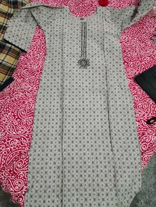 Elegant Grey Printed Kurta Set with Dupatta
