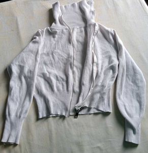 White Zip-Up Turtleneck crop Sweater