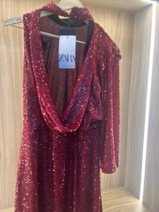 ZARA FESTIVE EDITION Sparkling Red Sequin Dress