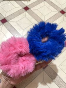 Fuzzy Pink &amp; Blue Hair Ties