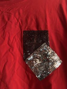 Red Cropped T-Shirt with Sequins