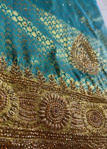 Teal &amp; Gold Embroidered Silk Saree