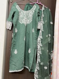 Green Chikankari Kurta Set with Dupatta