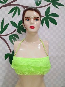 (300)Neon Green Lace Ruffle Bralette Top