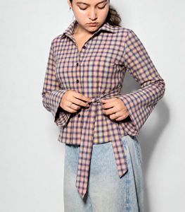 Chic Plaid Bell Sleeve Blouse