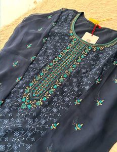 Navy Blue Embroidered Kurta Set