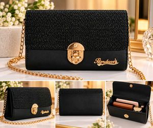 Chic Black Textured Crossbody Bag