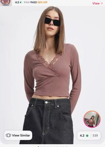 Burgundy Lace Trim Wrap Top