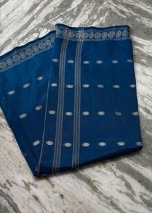 Elegant Blue Saree with Silver Motifs(no blouse)